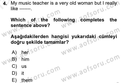 İngilizce 2 Dersi 2017 - 2018 Yılı 3 Ders Sınav Soruları 4. Soru