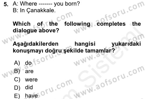 İngilizce 2 Dersi 2017 - 2018 Yılı 3 Ders Sınav Soruları 5. Soru