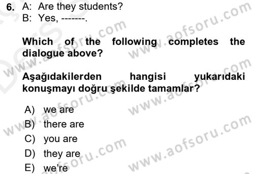 İngilizce 2 Dersi 2017 - 2018 Yılı 3 Ders Sınav Soruları 6. Soru