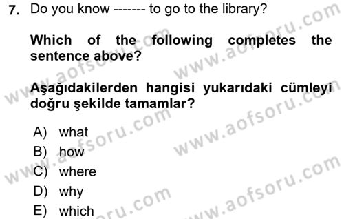 İngilizce 2 Dersi 2017 - 2018 Yılı 3 Ders Sınav Soruları 7. Soru