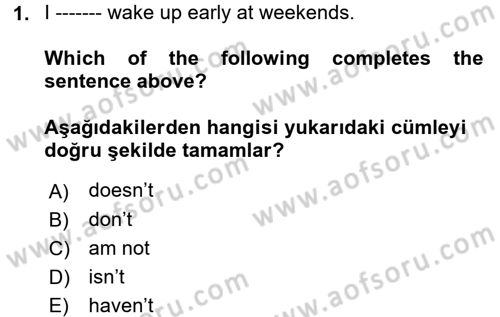 İngilizce 2 Dersi 2017 - 2018 Yılı (Vize) Ara Sınav Soruları 1. Soru