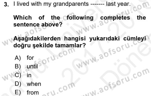 İngilizce 2 Dersi 2017 - 2018 Yılı (Final) Dönem Sonu Sınav Soruları 3. Soru