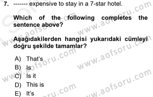 İngilizce 2 Dersi 2017 - 2018 Yılı (Final) Dönem Sonu Sınav Soruları 7. Soru