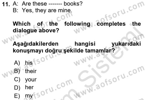 İngilizce 2 Dersi 2018 - 2019 Yılı 3 Ders Sınav Soruları 11. Soru