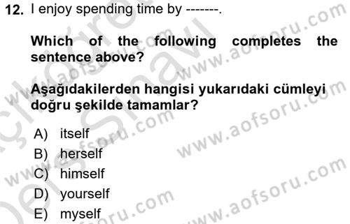 İngilizce 2 Dersi 2018 - 2019 Yılı 3 Ders Sınav Soruları 12. Soru