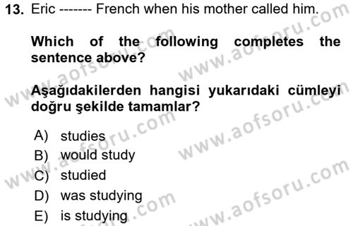 İngilizce 2 Dersi 2018 - 2019 Yılı 3 Ders Sınav Soruları 13. Soru