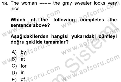 İngilizce 2 Dersi 2018 - 2019 Yılı 3 Ders Sınav Soruları 18. Soru