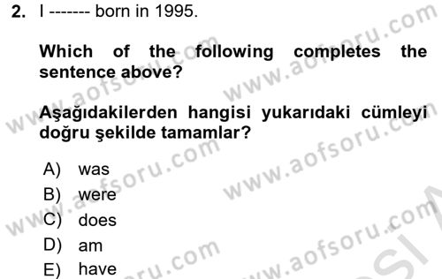İngilizce 2 Dersi 2018 - 2019 Yılı 3 Ders Sınav Soruları 2. Soru