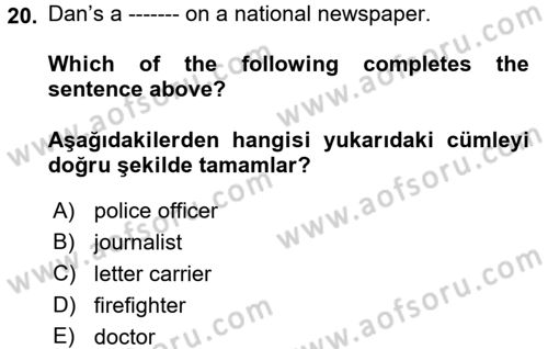 İngilizce 2 Dersi 2018 - 2019 Yılı 3 Ders Sınav Soruları 20. Soru