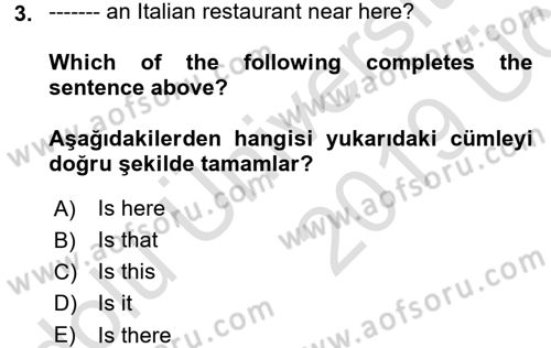 İngilizce 2 Dersi 2018 - 2019 Yılı 3 Ders Sınav Soruları 3. Soru