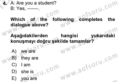 İngilizce 2 Dersi 2018 - 2019 Yılı 3 Ders Sınav Soruları 4. Soru