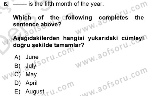 İngilizce 2 Dersi 2018 - 2019 Yılı 3 Ders Sınav Soruları 6. Soru