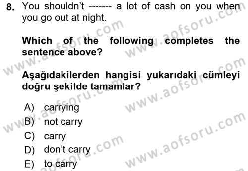 İngilizce 2 Dersi 2018 - 2019 Yılı 3 Ders Sınav Soruları 8. Soru