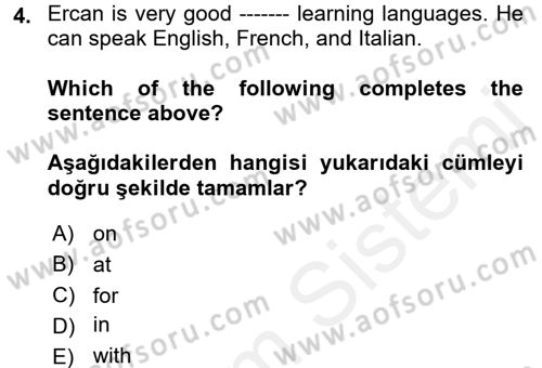 İngilizce 2 Dersi 2018 - 2019 Yılı (Vize) Ara Sınavı 4. Soru