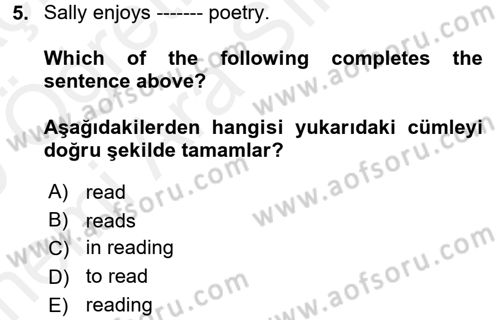 İngilizce 2 Dersi 2018 - 2019 Yılı (Vize) Ara Sınavı 5. Soru