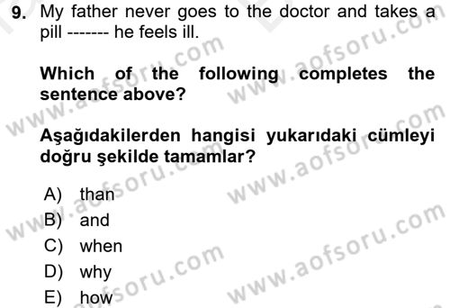 İngilizce 2 Dersi 2018 - 2019 Yılı (Vize) Ara Sınavı 9. Soru