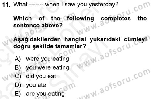 İngilizce 2 Dersi 2018 - 2019 Yılı (Final) Dönem Sonu Sınav Soruları 11. Soru