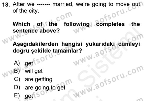 İngilizce 2 Dersi 2018 - 2019 Yılı (Final) Dönem Sonu Sınav Soruları 18. Soru