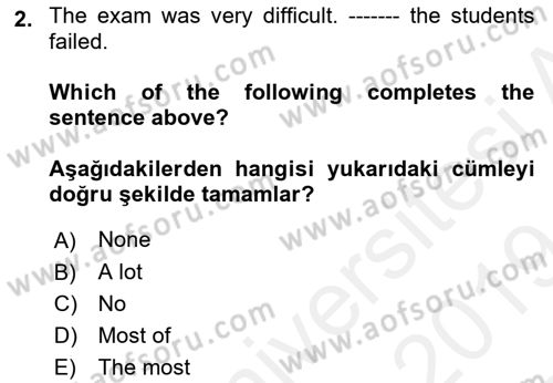 İngilizce 2 Dersi 2018 - 2019 Yılı (Final) Dönem Sonu Sınav Soruları 2. Soru
