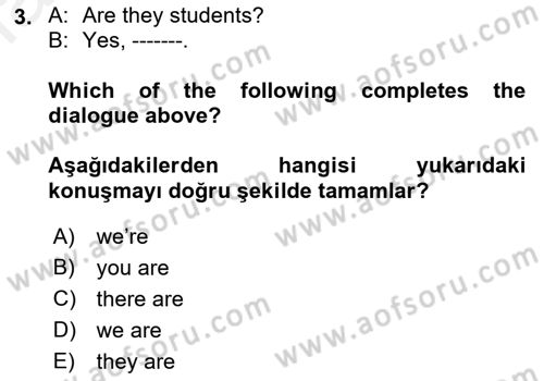 İngilizce 2 Dersi 2018 - 2019 Yılı (Final) Dönem Sonu Sınav Soruları 3. Soru