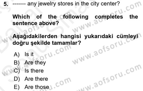 İngilizce 2 Dersi 2018 - 2019 Yılı (Final) Dönem Sonu Sınav Soruları 5. Soru