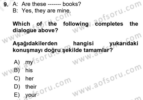 İngilizce 2 Dersi 2018 - 2019 Yılı (Final) Dönem Sonu Sınav Soruları 9. Soru