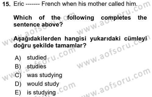 İngilizce 2 Dersi 2018 - 2019 Yılı Yaz Okulu Sınavı 15. Soru