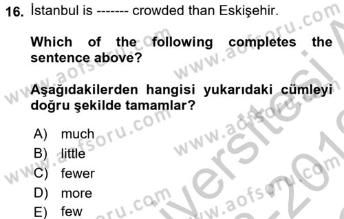 İngilizce 2 Dersi 2018 - 2019 Yılı Yaz Okulu Sınavı 16. Soru