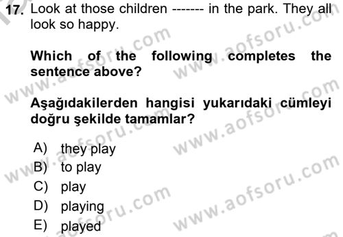 İngilizce 2 Dersi 2018 - 2019 Yılı Yaz Okulu Sınavı 17. Soru