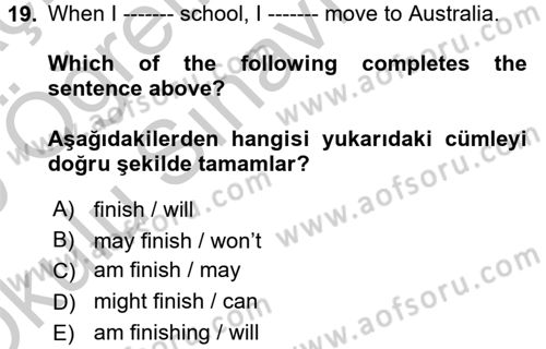İngilizce 2 Dersi 2018 - 2019 Yılı Yaz Okulu Sınavı 19. Soru