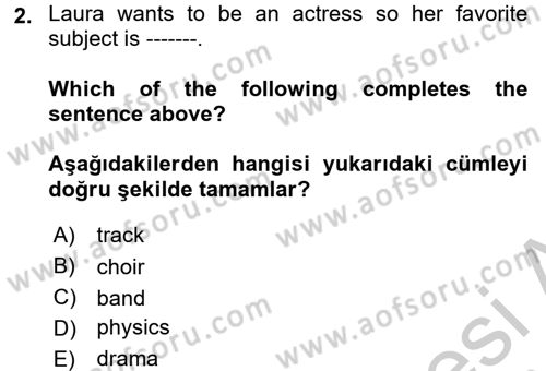 İngilizce 2 Dersi 2018 - 2019 Yılı Yaz Okulu Sınavı 2. Soru