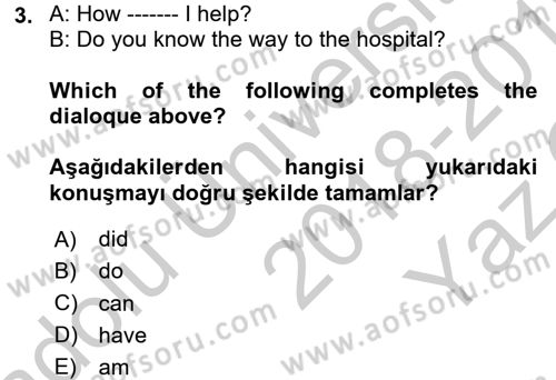 İngilizce 2 Dersi 2018 - 2019 Yılı Yaz Okulu Sınavı 3. Soru