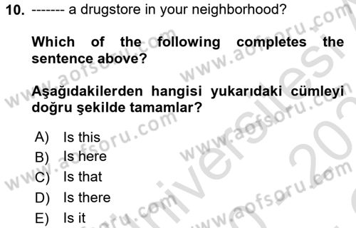 İngilizce 2 Dersi 2020 - 2021 Yılı Yaz Okulu Sınavı 10. Soru