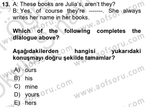 İngilizce 2 Dersi 2020 - 2021 Yılı Yaz Okulu Sınavı 13. Soru