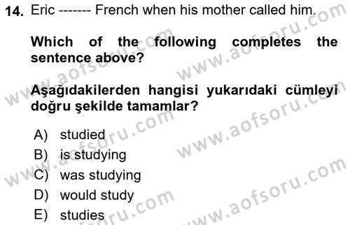 İngilizce 2 Dersi 2020 - 2021 Yılı Yaz Okulu Sınavı 14. Soru