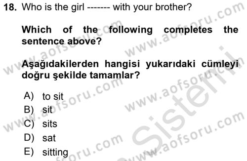 İngilizce 2 Dersi 2020 - 2021 Yılı Yaz Okulu Sınavı 18. Soru