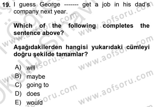 İngilizce 2 Dersi 2020 - 2021 Yılı Yaz Okulu Sınav Soruları 19. Soru