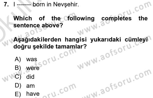 İngilizce 2 Dersi 2020 - 2021 Yılı Yaz Okulu Sınavı 7. Soru