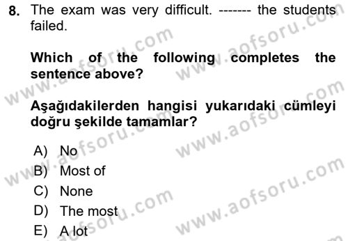 İngilizce 2 Dersi 2020 - 2021 Yılı Yaz Okulu Sınavı 8. Soru