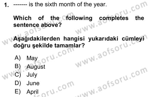 İngilizce 2 Dersi 2021 - 2022 Yılı (Vize) Ara Sınav Soruları 1. Soru