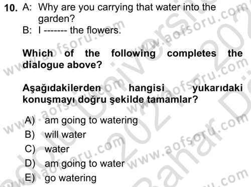 İngilizce 2 Dersi 2021 - 2022 Yılı (Vize) Ara Sınav Soruları 10. Soru