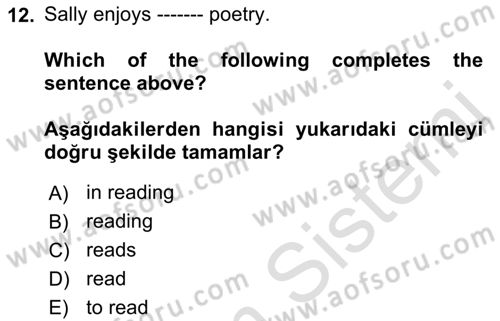 İngilizce 2 Dersi 2021 - 2022 Yılı (Vize) Ara Sınav Soruları 12. Soru