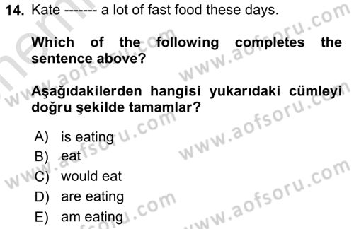 İngilizce 2 Dersi 2021 - 2022 Yılı (Vize) Ara Sınav Soruları 14. Soru
