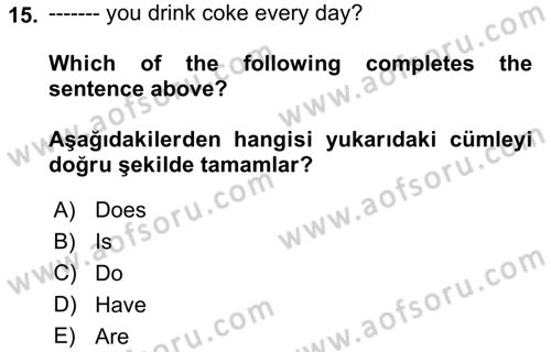İngilizce 2 Dersi 2021 - 2022 Yılı (Vize) Ara Sınav Soruları 15. Soru