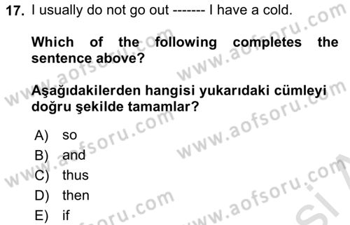 İngilizce 2 Dersi 2021 - 2022 Yılı (Vize) Ara Sınav Soruları 17. Soru
