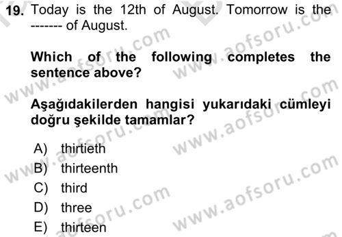 İngilizce 2 Dersi 2021 - 2022 Yılı (Vize) Ara Sınav Soruları 19. Soru