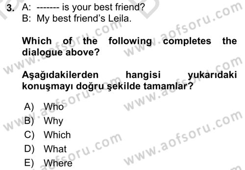 İngilizce 2 Dersi 2021 - 2022 Yılı (Vize) Ara Sınav Soruları 3. Soru