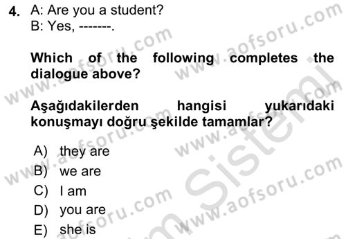 İngilizce 2 Dersi 2021 - 2022 Yılı (Vize) Ara Sınav Soruları 4. Soru