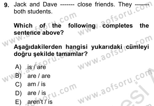 İngilizce 2 Dersi 2021 - 2022 Yılı (Vize) Ara Sınav Soruları 9. Soru