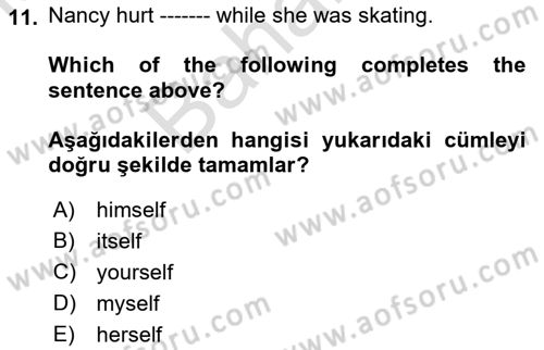 İngilizce 2 Dersi 2021 - 2022 Yılı (Final) Dönem Sonu Sınav Soruları 11. Soru